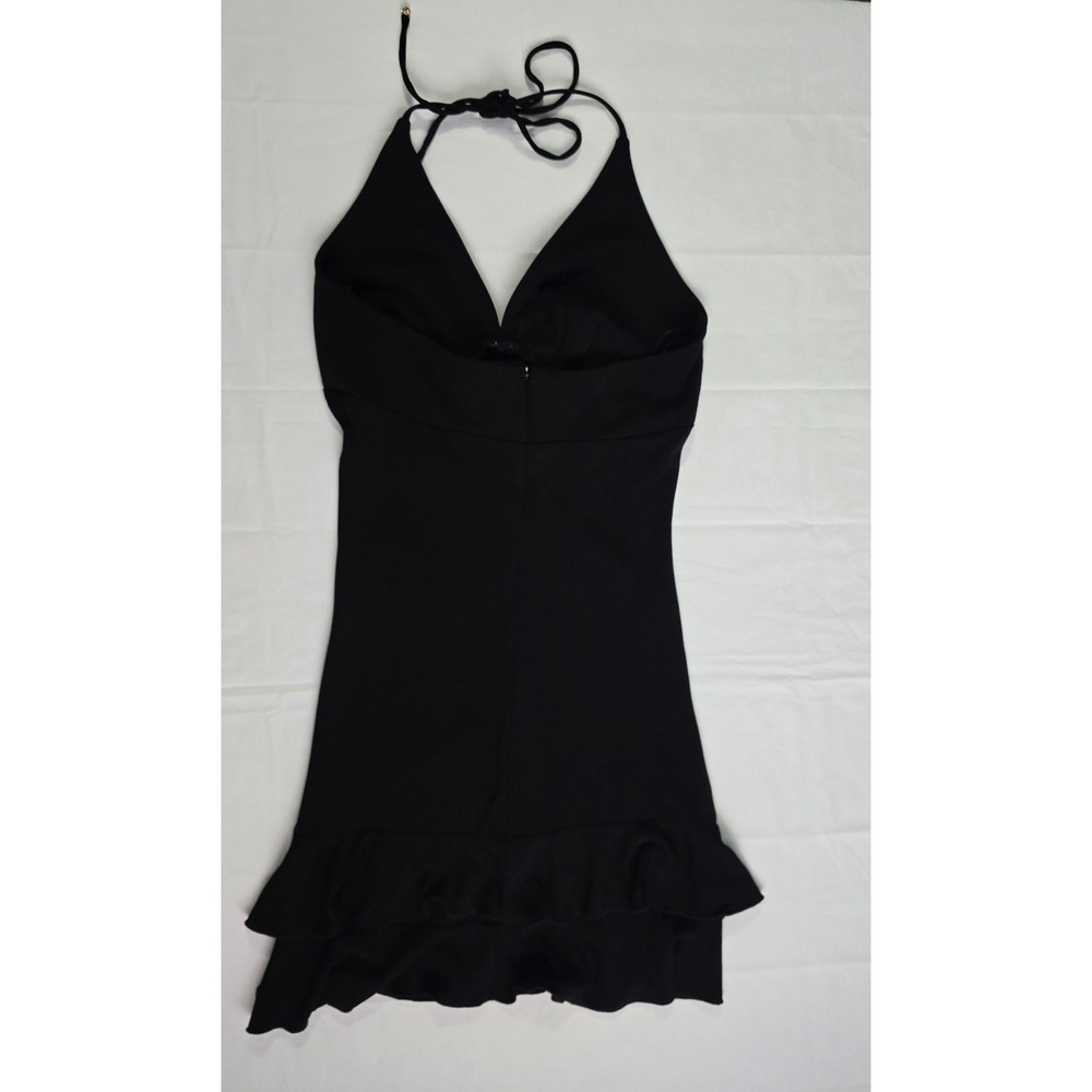 ABS by Allen Schwartz Black Halter Mini Dress Ruched Ruffle Hem Petite 388YU05 - Picture 11 of 16